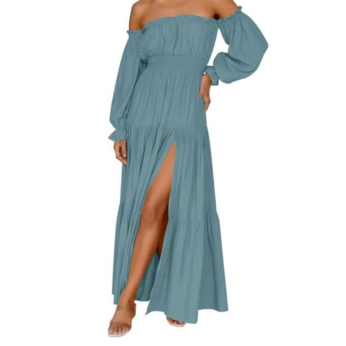 ZESICA Women's Boho Sexy Off the Shoulder Long Sleeve Beach Party Dresses