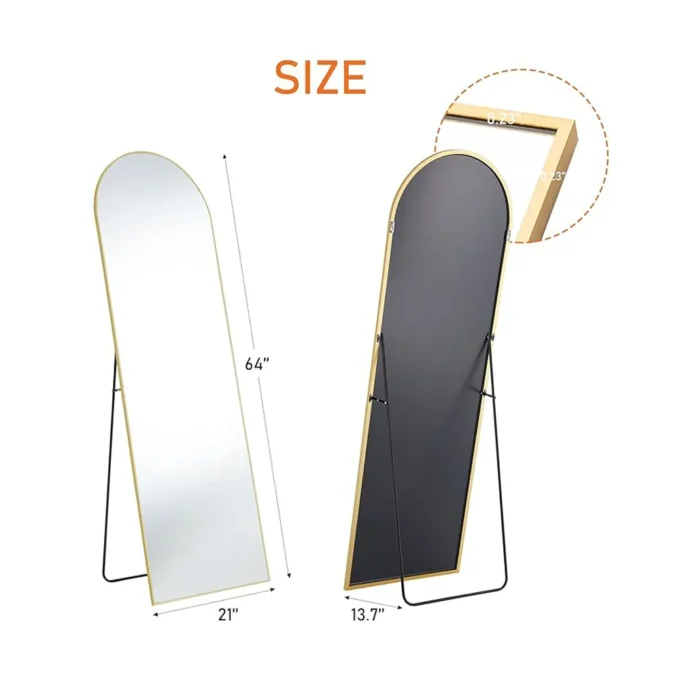 Arched Floor Mirror, 64” x 21” Full Length Mirror with Stand