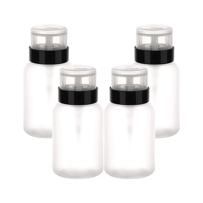 Pack of 4 Push Down Pump Dispenser Lockable Empty Bottle for Alcohol, Acetone, Nail Polish and Makeup Remover, 200 ml (6.8 oz)