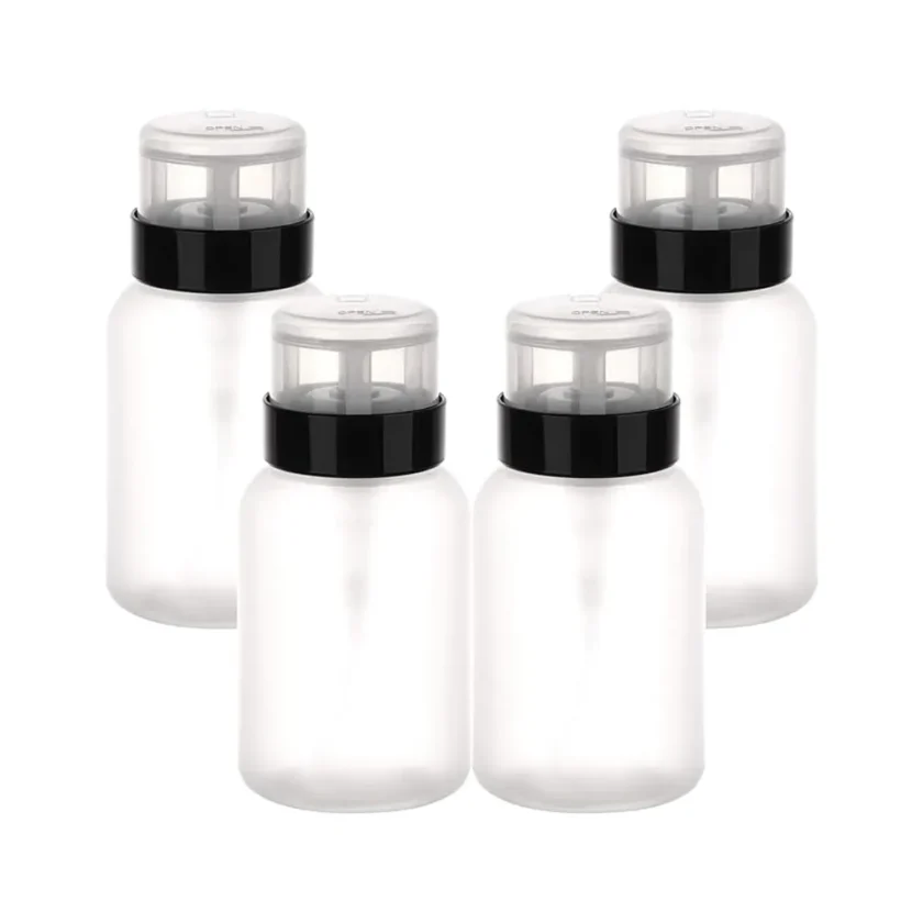 Pack of 4 Push Down Pump Dispenser Lockable Empty Bottle for Alcohol, Acetone, Nail Polish and Makeup Remover, 200 ml (6.8 oz)