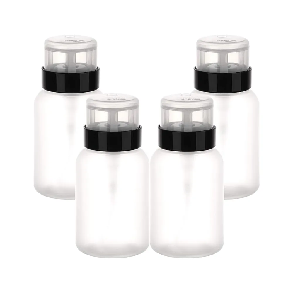 pomo Pack of 4 Push Down Pump Dispenser Lockable Empty Bottle for Alcohol, Acetone, Nail Polish and Makeup Remover, 200 ml (6.8 oz)