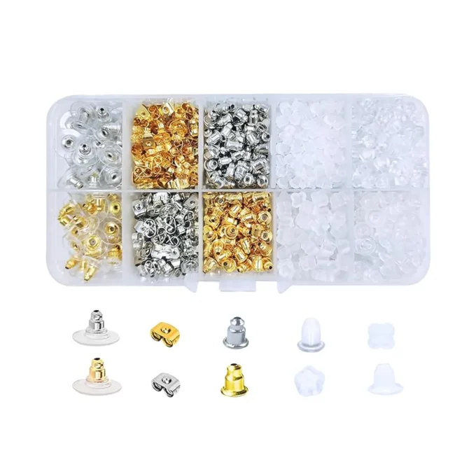 1080pcs Earring backings, Earring Safety Back Pads backstops Stopper, Clear Rubber Bullet Shape Butterfly Plastic Secure Earring kit